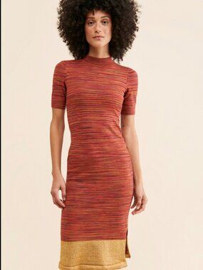 Anthropologie Maeve Lindy Space Dye Mock Neck Knit Midi Dress SP Retro